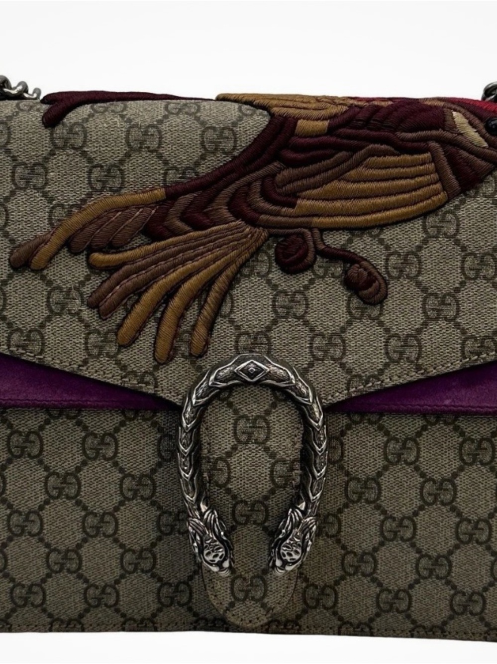Gucci GG Canvas Shoulder Bag with Brown and Purple Accents